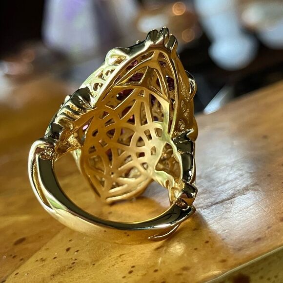 Natural Rhodolite Garnet Sterling Silver Cocktail Ring Size 6 - Picture 5 of 9